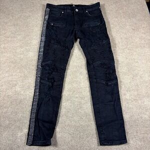 Focus Jeans Womens 32x30 Black Denim Distressed Rhinestone Skinny Leg Streetwear